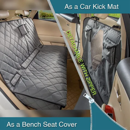 Vista 2 de Funda de asiento de automóvil para perros con ventana de malla, banco y hamaca combinada, desmontable, adecuada para la mayoría de vehículos