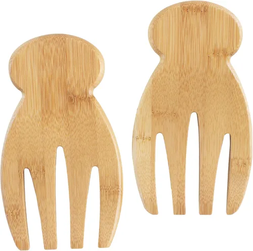 Edward manos de ensalada, cubiertos para servir ensalada 100 % de bambú, manos para ensalada original, Paquete de 1, Amarillo