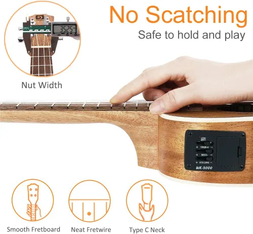 Vista 7 de Ukelele tenor, ukelele acústico eléctrico de 26 pulgadas, ukelele de caoba profesional, set con kit de inicio con ecualizador