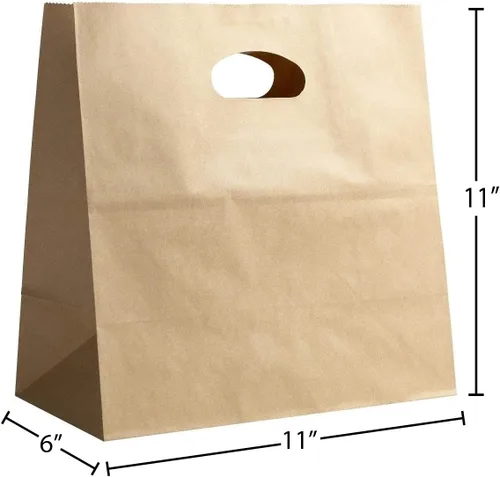 Vista 3 de PTP BAGS - Bolsas naturales y blancas de papel de estraza, 11 x 6 x 11 pulgadas, bolsas para servicio de alimentos