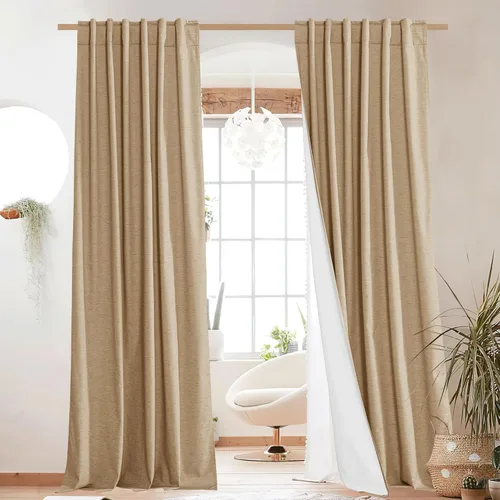 Vista 63 de NICETOWN Cortinas de lino 100% opacas para sala de estar con forro blanco aislado térmico, 52 pulgadas de ancho, 2 paneles, cortinas de 84 pulgadas