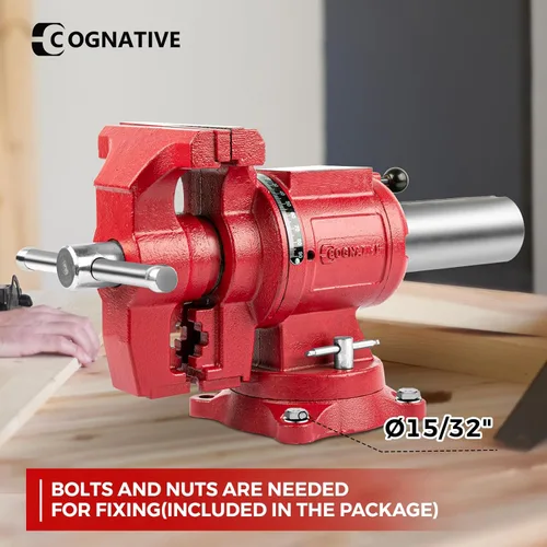 Vista 6 de UPG - Tornillo de banco mejorado de 5 pulgadas con tornillo de banco de hierro dúctil, tornillo de banco multiusos de 360° con yunque y pasadores