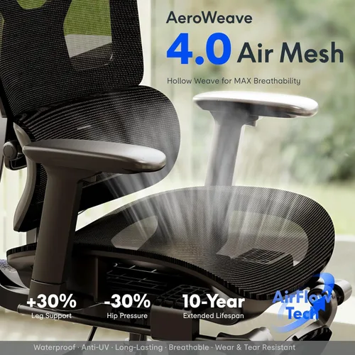 Vista 9 de FLEXISPOT ErgoX - Silla de oficina ergonómica premium con reposapiés, reposabrazos 3D ajustables, soporte lumbar dinámico, función de reclinación e