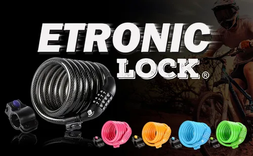 Vista 2 de Etronic, candado de seguridad para bicicletas M6, se enrolla solo, se puede restablecer la combinación, candado con cable, de 6 pies x 3/8 pulgadas