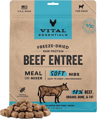 Vital Essentials Harina de Res Cruda Liofilizada o Mezclador para Perros Bocados Suaves | 98% Res, Órganos y Hueso | 14 oz