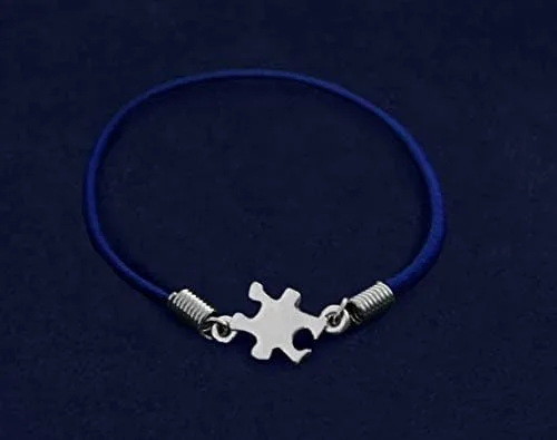 Vista 2 de Fundraising For A Cause Pulseras elásticas de pieza de rompecabezas de conciencia sobre el autismo - Pulseras de concienciación sobre el autismo