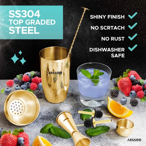 Vista 4 de Juego de coctelera: 7 piezas de acero inoxidable de 25.3 onzas Martini Shaker Mixology Bartender Kit Herramientas de bar profesionales perfectas