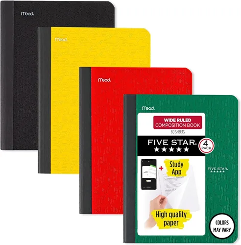 Vista 11 de Five Star Libro de composición + aplicación de estudio, paquete de 4, papel rayado universitario, 7-1/2 x 9-3/4 pulgadas, 80 hojas, verde bosque