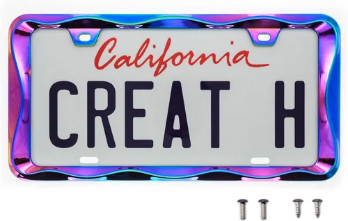 Vista 16 de Creathome - Marco de matrícula negro con patrón de ondas rizadas en 3D, de aleación de zinc puro