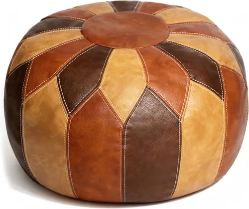 Vista 10 de Thgonwid - Puf otomano sin relleno marroquí de cuero sintético con almacenamiento - Reposapiés multiusos bohemio chic hecho a mano para sala