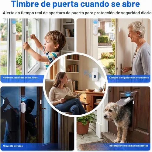 Vista 5 de Daytech Timbre Inalámbrico con Sensor de Puerta Timbre de Entrada con Alcance de 800 pies 20 Melodías 5 Niveles de Volumen Ajustable Timbre de 1