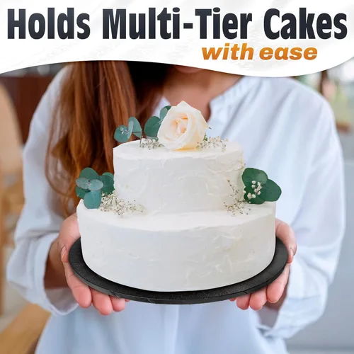 Vista 7 de 8 Inch Cake Drum - Black Round 8 Inch Cake Boards for Holiday Dessert Presentation, Grease and Moisture Resistant, Thick Durable Material with Fancy