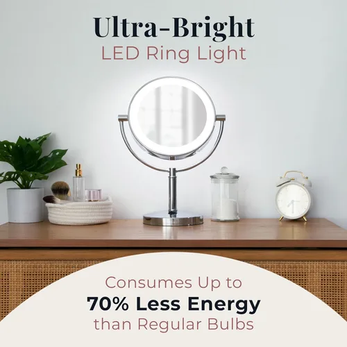 Vista 7 de Zadro Laguna Espejo de maquillaje con luz LED de 11 pulgadas con aumento (grande, 15 x 11 pulgadas, 5X/1X, cromado)