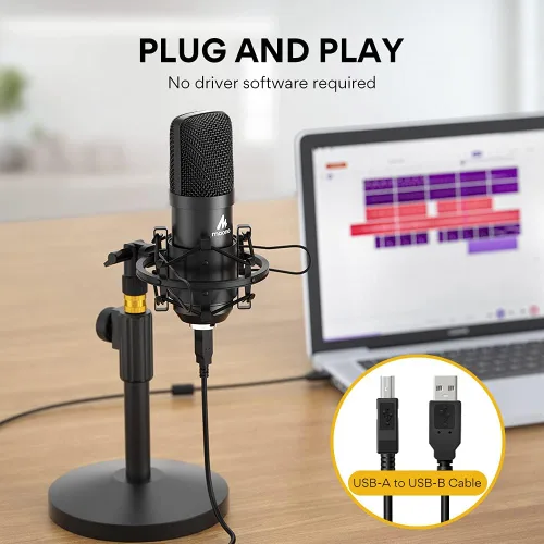 Vista 4 de Kit de micrófono USB MAONO 192KHZ/24BIT AU-A04T para PC, micrófono condensador cardioide para podcast, transmisión, Plug & Play para computadora