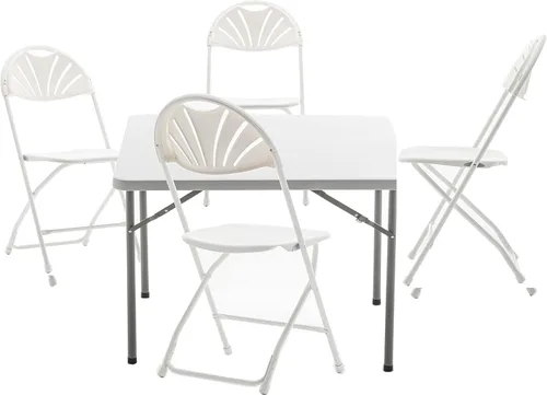 Vista 17 de BTEXPERT Juego de mesa plegable de 5 piezas, portátil y silla, mesa cuadrada de plástico de granito blanco de 34 pulgadas, 4 sillas negras