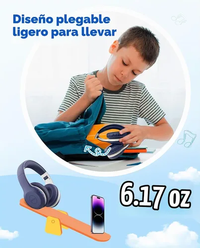 Vista 7 de EarFun K2 Kids - Auriculares Bluetooth para la escuela, auriculares para Azul