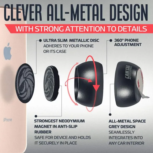 Vista 4 de Soporte magnético universal para teléfono de automóvil, soporte de automóvil totalmente metálico para iPhone para cualquier teléfono inteligente