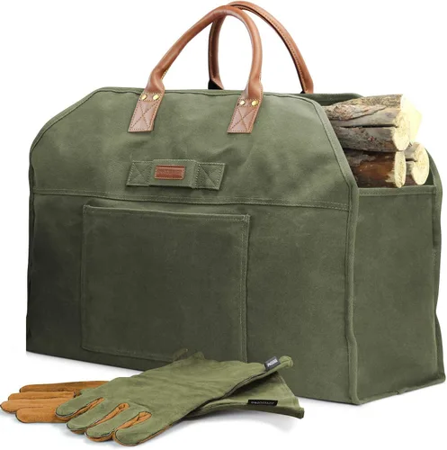 Vista 8 de INNO STAGE - Bolsa de lona encerada resistente para leña, tamaño grande, bolsa de almacenamiento para accesorios de chimenea y estufa de madera