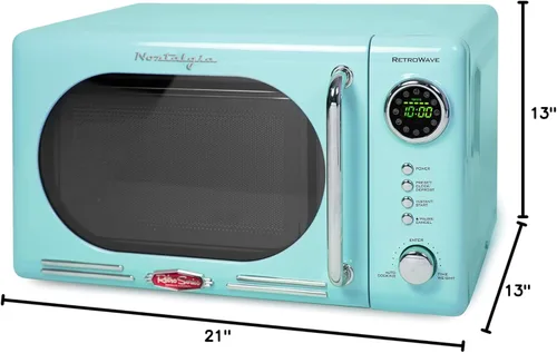 Vista 8 de Nostalgia Horno microondas retro compacto para encimera, 0.7 pies cúbicos, 700 vatios con pantalla digital LED y tostadora ancha retro de 2