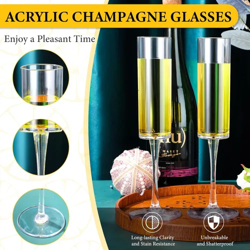 Vista 4 de Copas de champán de plástico acrílico para tostar vino, copas de cóctel desechables de cristal, vasos reutilizables para Navidad, fiestas, bodas