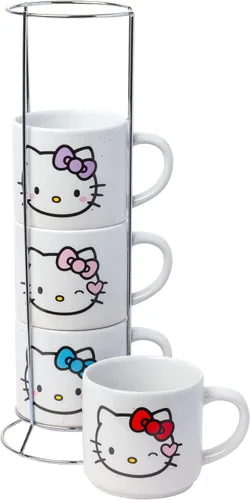 Vista 3 de Silver Buffalo Sanrio Hello Kitty Faces and Hearts - Juego de tazas de cerámica (4 unidades), 10 onzas