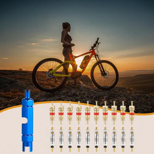 Vista 5 de 20 piezas de núcleo de válvula para Presta y Schrader, kit de repuesto de bicicleta de núcleo de válvula sin cámara con núcleo de válvula de metal