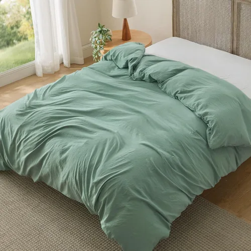 Vista 55 de Bedsure Funda de edredón de tamaño King, juego suave, prelavado, verde oliva, 3 piezas, 1 funda de edredón de 104 x 90 pulgadas con cierre