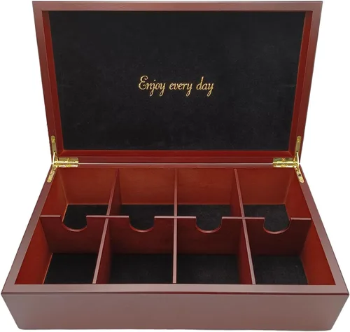 Vista 14 de BJOYFUL&LOVED BJL Organizador de bolsitas de té, caja de té de madera con 8 compartimentos, soporte de té de gran capacidad para almacenamiento