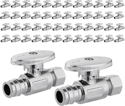 Vista 13 de EFIELD Pex-a Válvula de tope de ángulo de giro de 1/4 de 3/8 pulgadas de diámetro exterior de compresión x expansión de 1/2 pulgada (F1960) latón