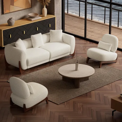 Vista 15 de Morden Fort Sofá Boucle moderno, tapizado, duradero, cómodo, apto para mascotas, sofá profundo con patas de madera y almohada, sofás de 3 plazas