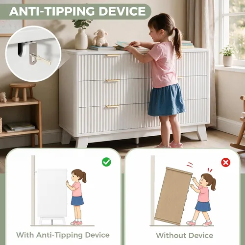 Vista 6 de Jocoevol Cómoda acanalada con 6 cajones para dormitorio, color blanco