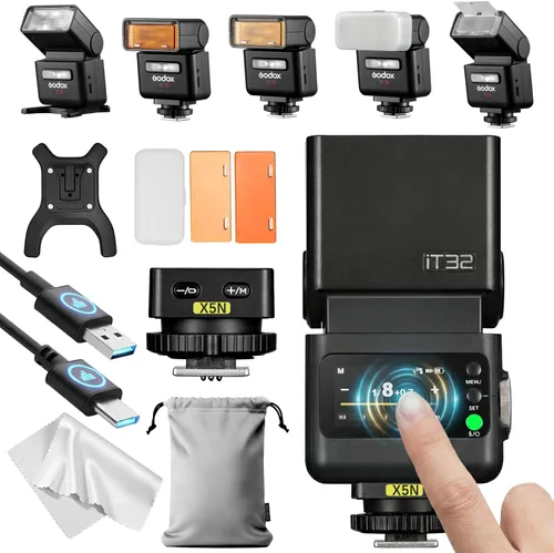 Vista 12 de Godox IT32 TTL Flash de cámara con X5C FlashTrigger para cámaras Canon, zapata magnética y disparador 2 en 1, pantalla táctil colorida, cabezal