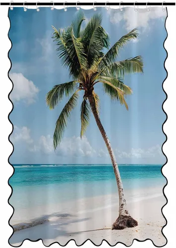 Vista 20 de Scalloped Shower Curtain for Bathroom 36"x72" Modern Minimalism Black Marble White Texture Waterproof Wave Bathroom Shower Curtain Sets with Hooks