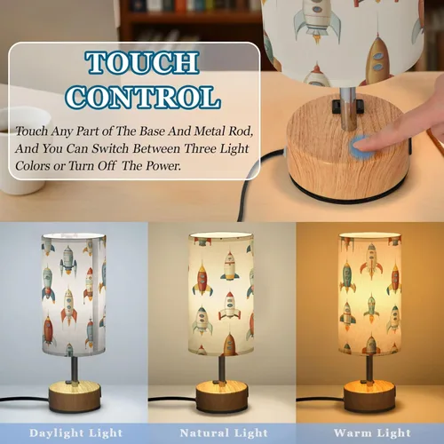 Vista 3 de Rocketships Retro Dimmable Bedside Touch Lamps with Charging Ports for Living Room Bedroom Nightstand Office Desk, Light Bulb Included