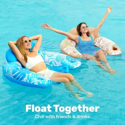 Vista 3 de SLOOSH Inflatable Pool Floats Adult,2 Pack Pool Chairs with Cup Holders,X-Large Blow up Floats Chair,Hammock Noodle Mat for Relaxing Summer Water