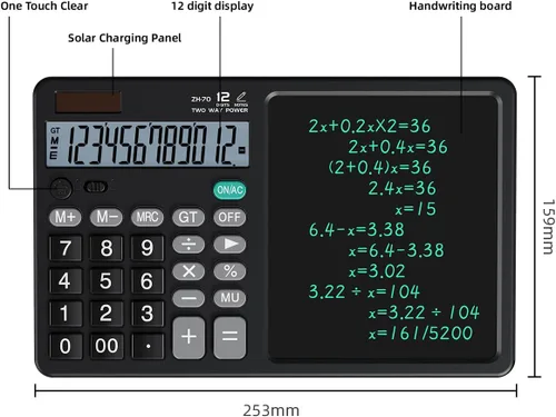 Vista 2 de Calculadora de escritorio con bloc de escritura borrable, pantalla ancha de 12 dígitos, más de 100.000 bloc de notas LCD reutilizable, función