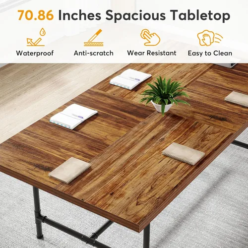 Vista 6 de Tribesigns Mesa de Conferencias de 6 Pies, Mesa de Reuniones Rectangular Rústica de 70.8" An x 35.4" Pr, Mesa de Seminario Moderna Escritorio