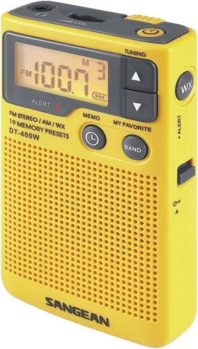 Sangean DT-400W Weather Alert Pocket Radio, AM/FM, Yellow