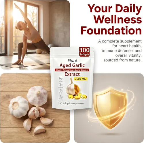 Vista 2 de Elare - Extracto de ajo añejado, 7500 mg sin olor, cápsulas de extracto de ajo orgánico Suplementos antioxidantes para el corazón e inmune