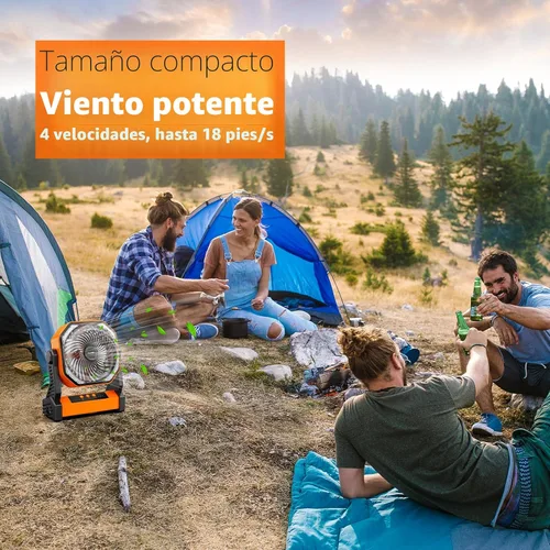 Vista 9 de Ventilador de camping de 20000 mAh, recargable, funciona con batería con gancho giratorio de 360°, luz de 400 lúmenes, pivote de 270°, 4 Negro