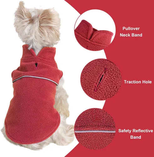 Vista 59 de Chaleco de forro polar con estampado a cuadros rojos, suéter de invierno para mascotas para perros pequeños, niños y niñas, suéter cálido