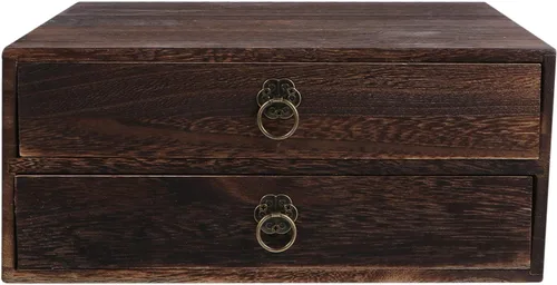 Solid Wood Retro Drawer Desktop Organizer with Layers Vintage Table Storage Box for Home and Office Stylish and Wood Design for Desk Accessories
