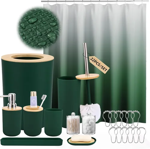 Vista 13 de SLDIYWOW Accesorios de baño, juego de accesorios de baño beige completo con basura, bandeja, dispensador de jabón, soporte para cepillos de dientes