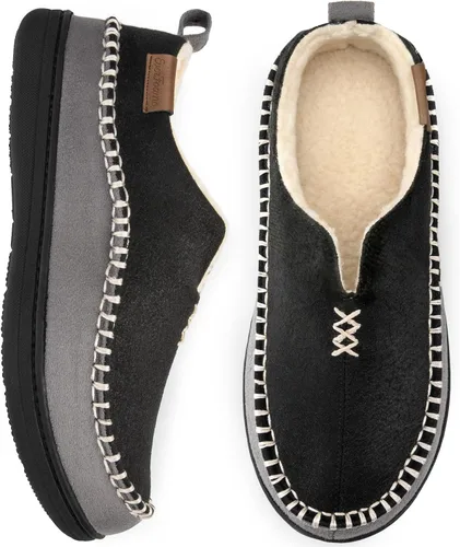 EverFoams Pantuflas tipo mocasín para hombre de espuma viscoelástica para interiores y exteriores, zapatos de casa de gamuza cálida con forro sherpa