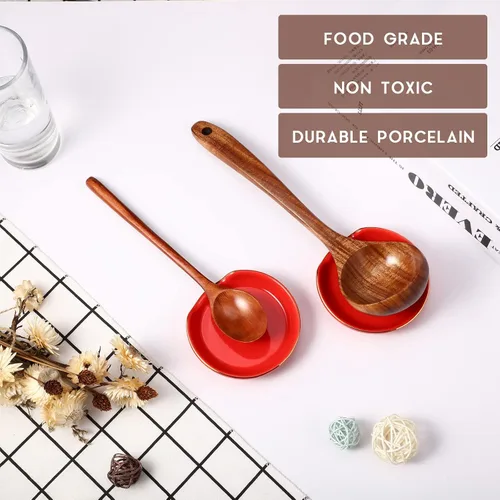 Vista 5 de Patelai 2 piezas de soporte de cuchara de cerámica para estufa, soporte de cuchara de 4 pulgadas para encimera de cocina, espátula, utensilios