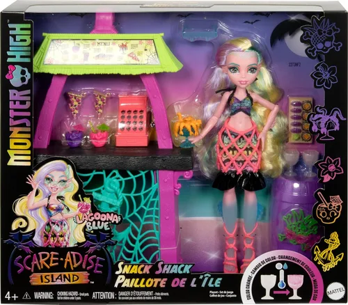 Vista 6 de Monster High Muñeca y juego Lagoona Blue Scare-adise Island Snack Shack con accesorios de comida y bebidas que cambian