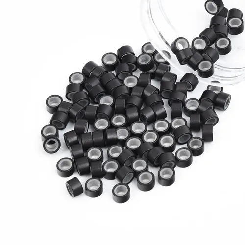 Vista 71 de Vlasy 100 Piezas Cuentas de Nano Anillo con Forro de Silicona para Extensiones de Cabello Humano con Nano Anillo 5 Colores Opcionales (Negro)
