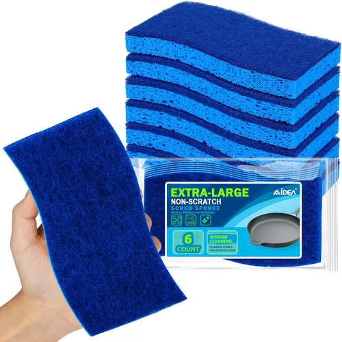 Vista 13 de AIDEA Esponjas de cocina, esponja exfoliante antiarañazos, 6 unidades, esponjas para utensilios de cocina antiadherentes, esponja de limpieza