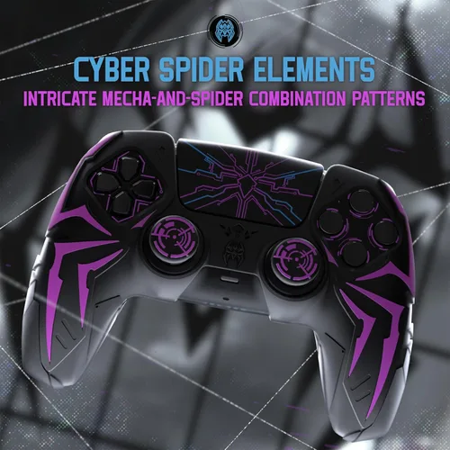Vista 2 de PlayVital Design for ps5 Controller Silicone Case with 2 Thumb Grips and 6 Sticker, Cyber Spider Design, Anti-Slip Shockproof Controller Cover Skin