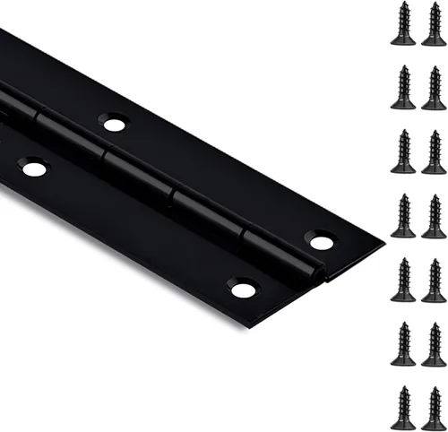 Vista 7 de Bisagra de piano negra de 12 x 2 pulgadas, bisagra continua de acero inoxidable resistente para gabinete, puerta, cajas de madera de bricolaje